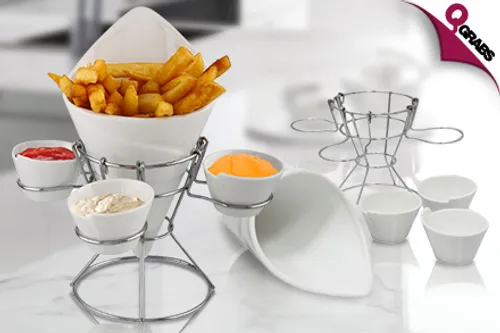 From QR39, Dine on Your Fave Fried Dish in Style with a French Fries Holder & Dip Bowl Set! (Up to QR120 Value)